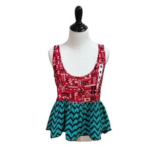 Empyre Women's M Medium Tank Top Peplum Hem NWT Multi Pattern Open Back